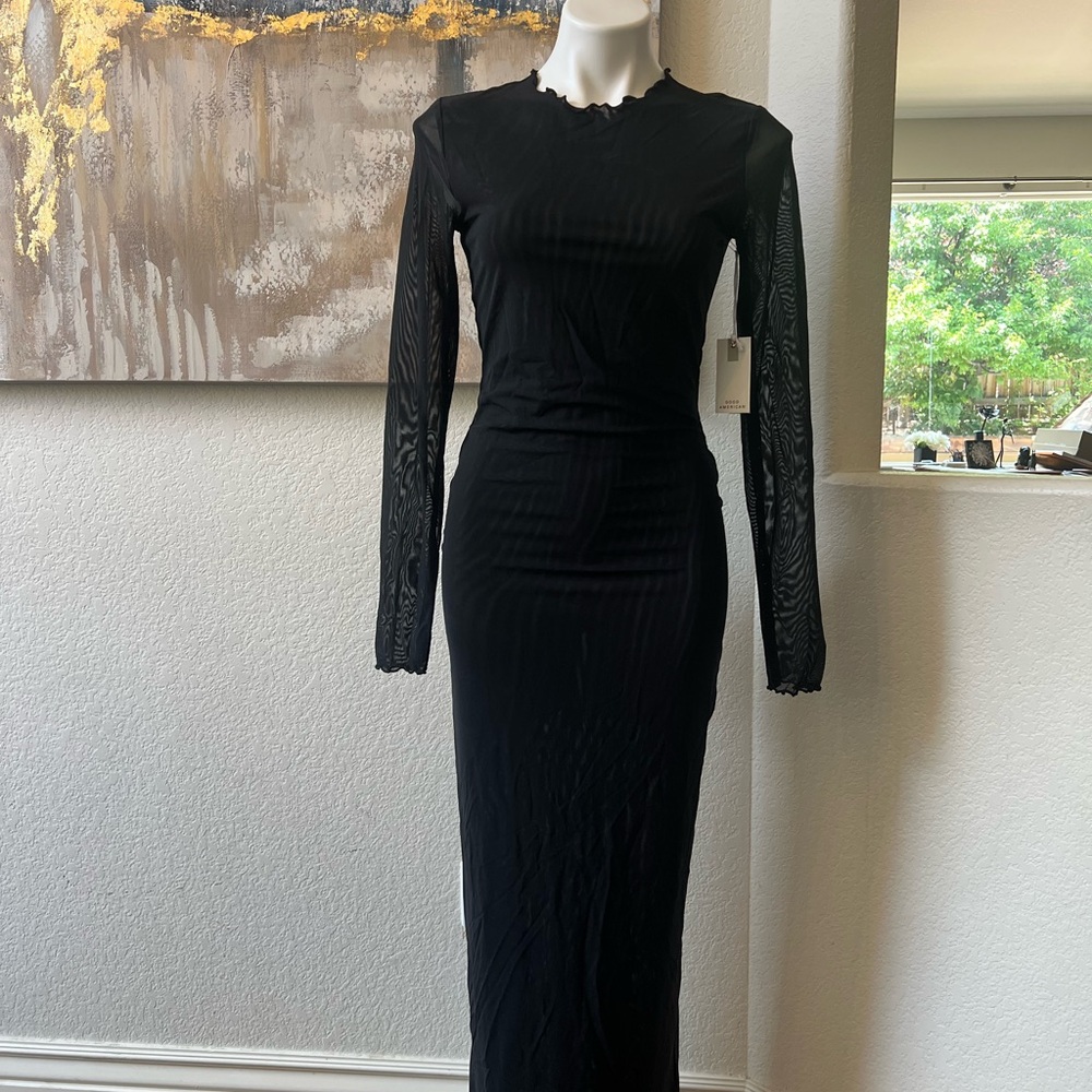 Good American Sheer Lettuce Hem Dress Long Sleeve NWT Sz M